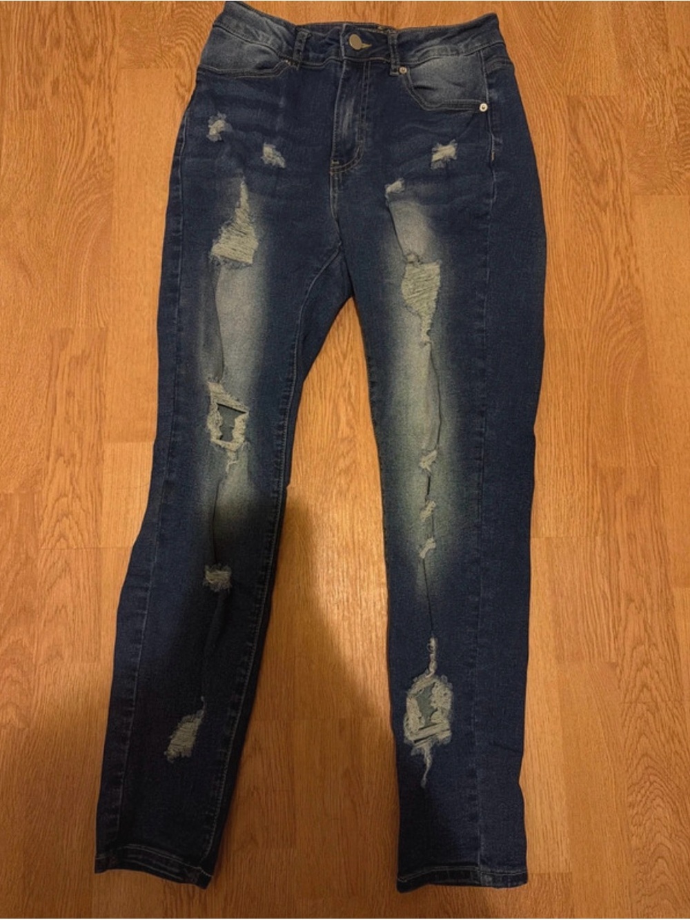 Women's Dark Blue Ripped Skinny Jeans